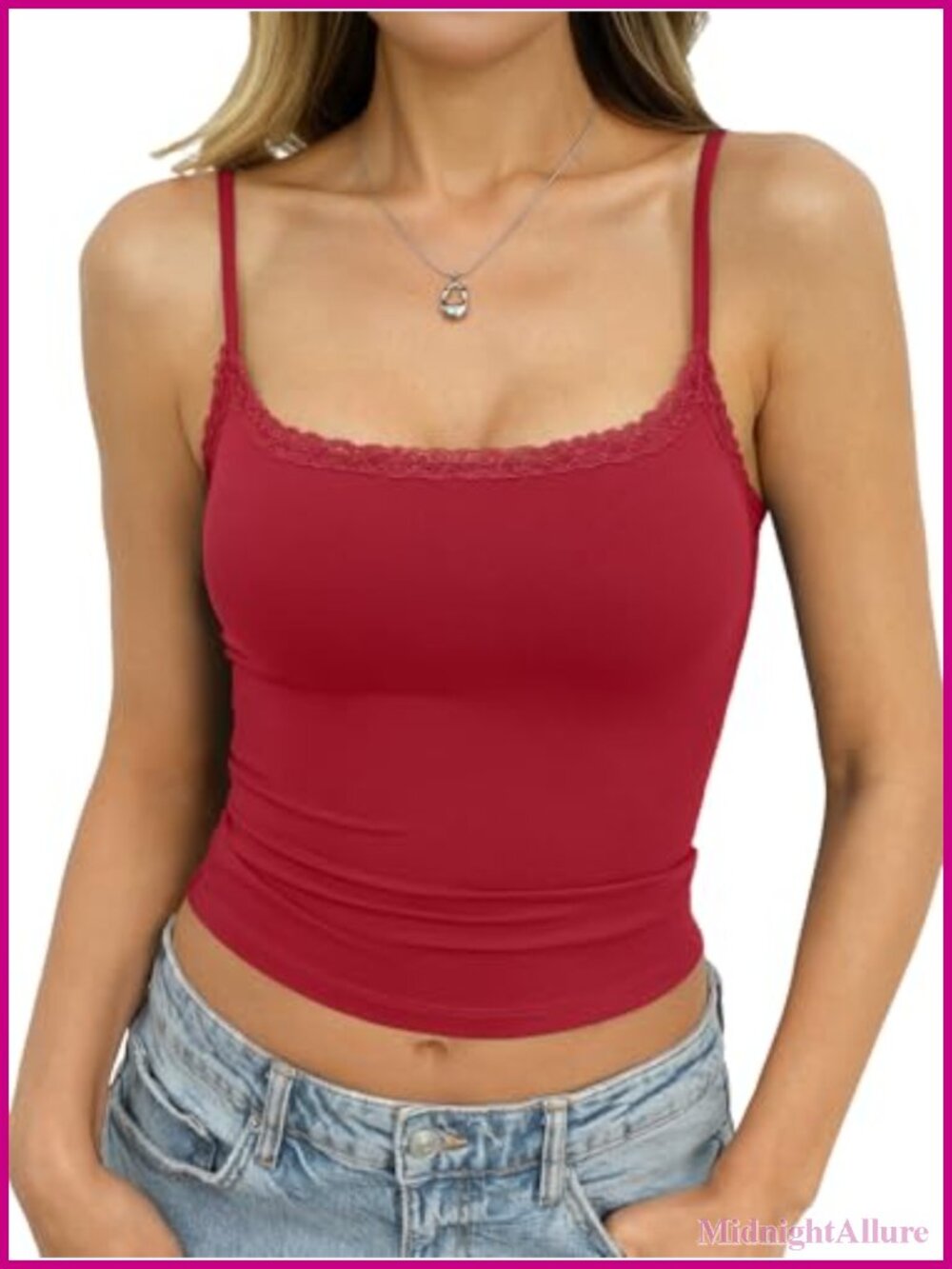 Lace Trim Crop Camisole Tank Top Adjustable Straps Summer